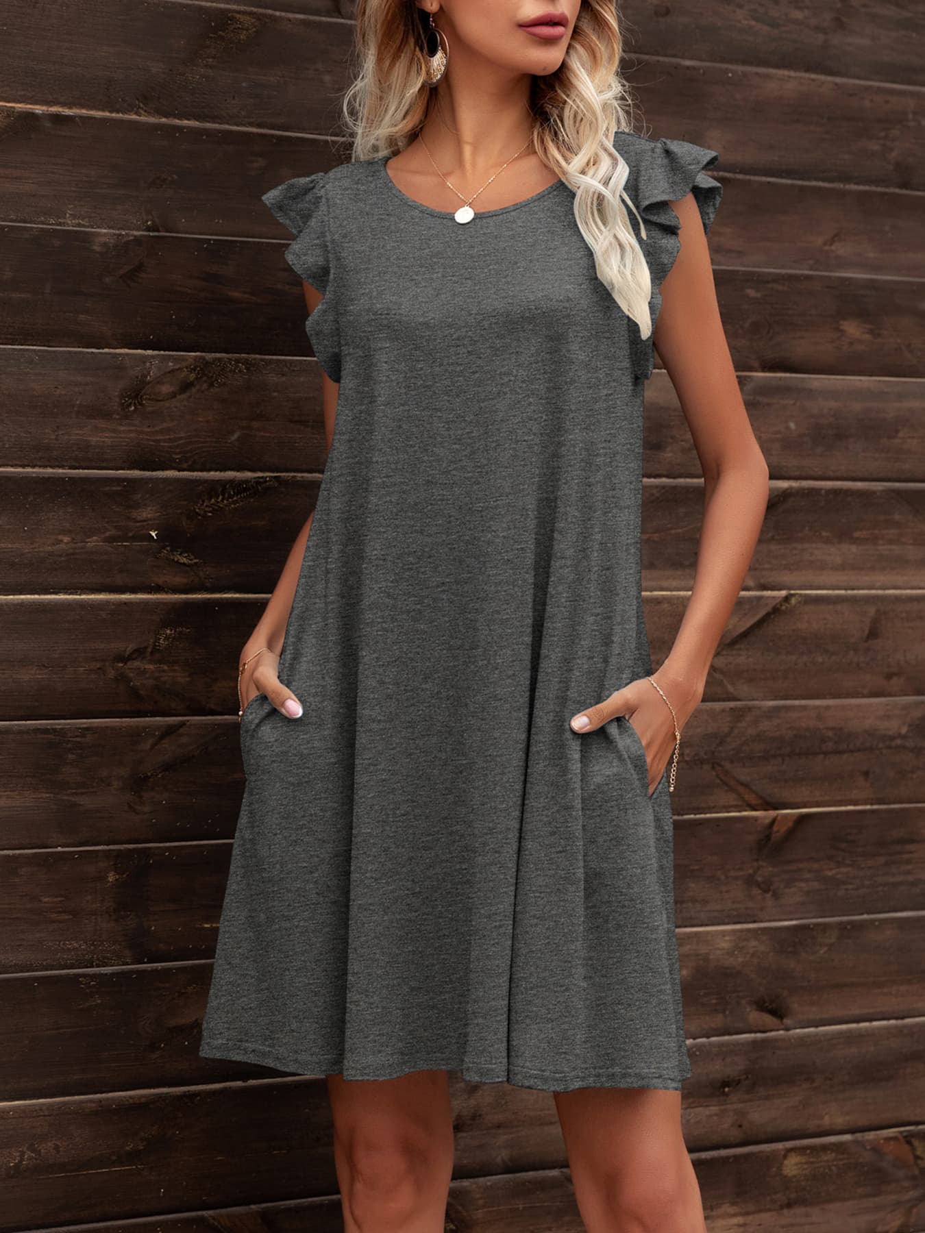 navy blue dress for baby girl Flutter Sleeve A-Line Gown with V-Neckline 43046 main image 1