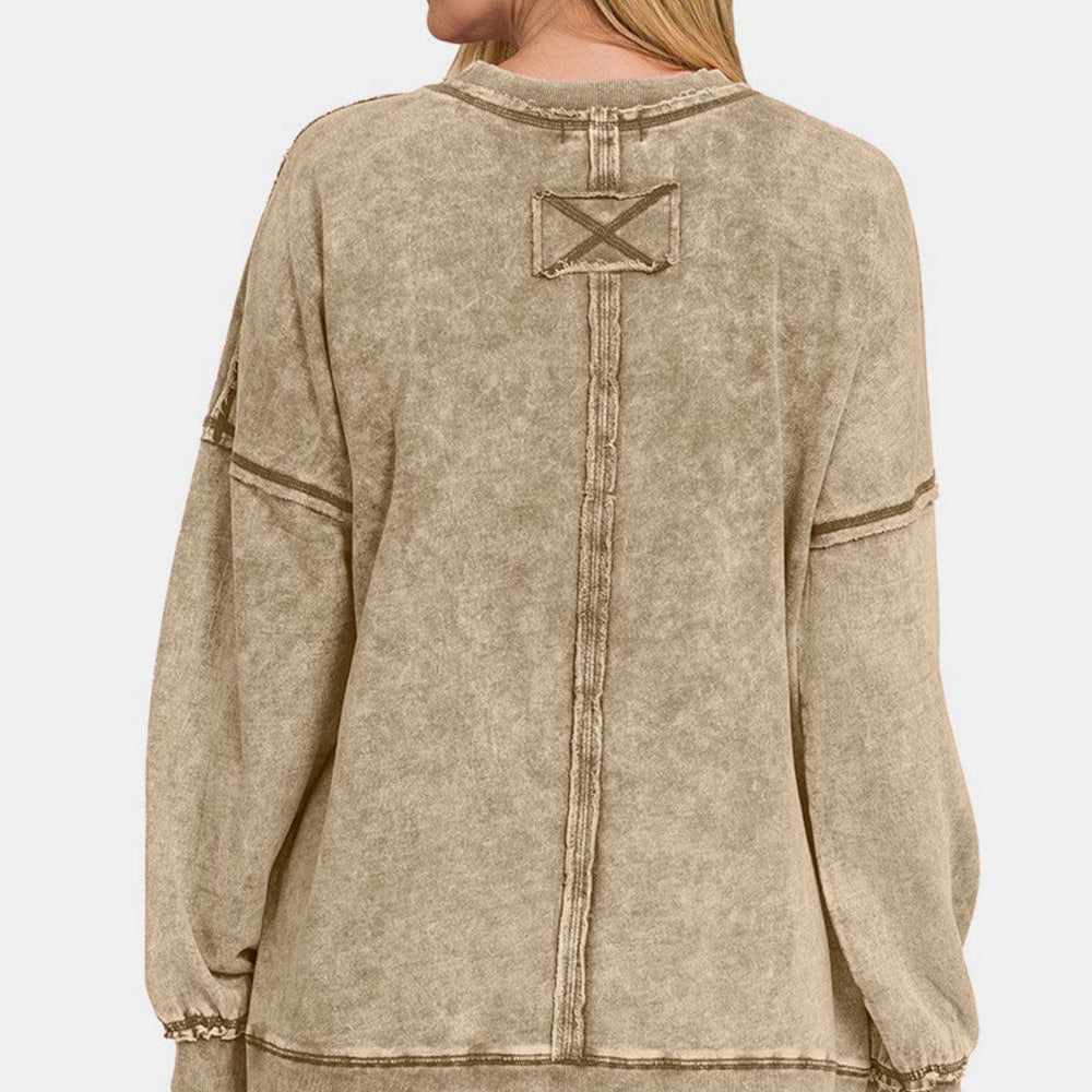 "Unique Kulture Exposed Seam Round Neck Dropped Shoulder Sweatshirt in a soft cotton fabric, featuring exposed seam details and a relaxed dropped shoulder design, perfect for casual wear.