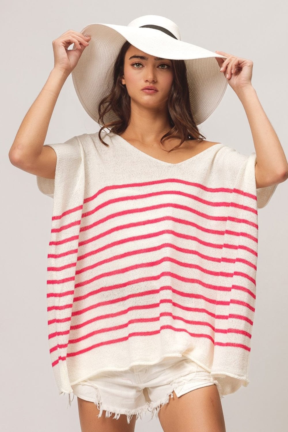 unique kulture designer BiBi V Neck Striped Short Sleeve Top