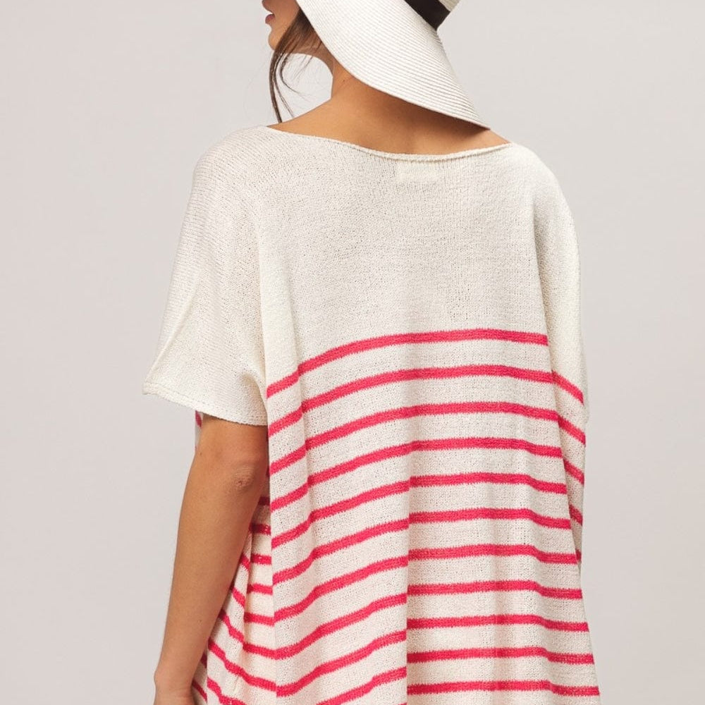 unique kulture designer BiBi V Neck Striped Short Sleeve Top