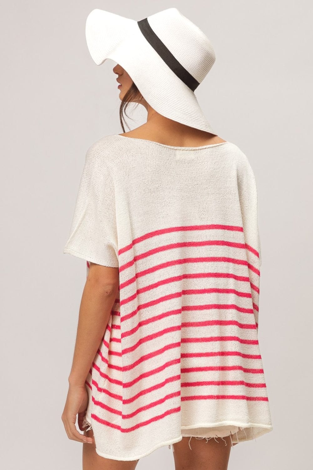 unique kulture designer BiBi V Neck Striped Short Sleeve Top