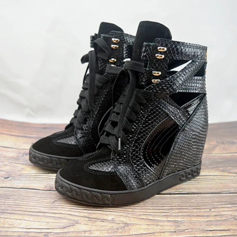 Yue Jabon Designer  Unique Kulture Crocodile Wedge Boots 