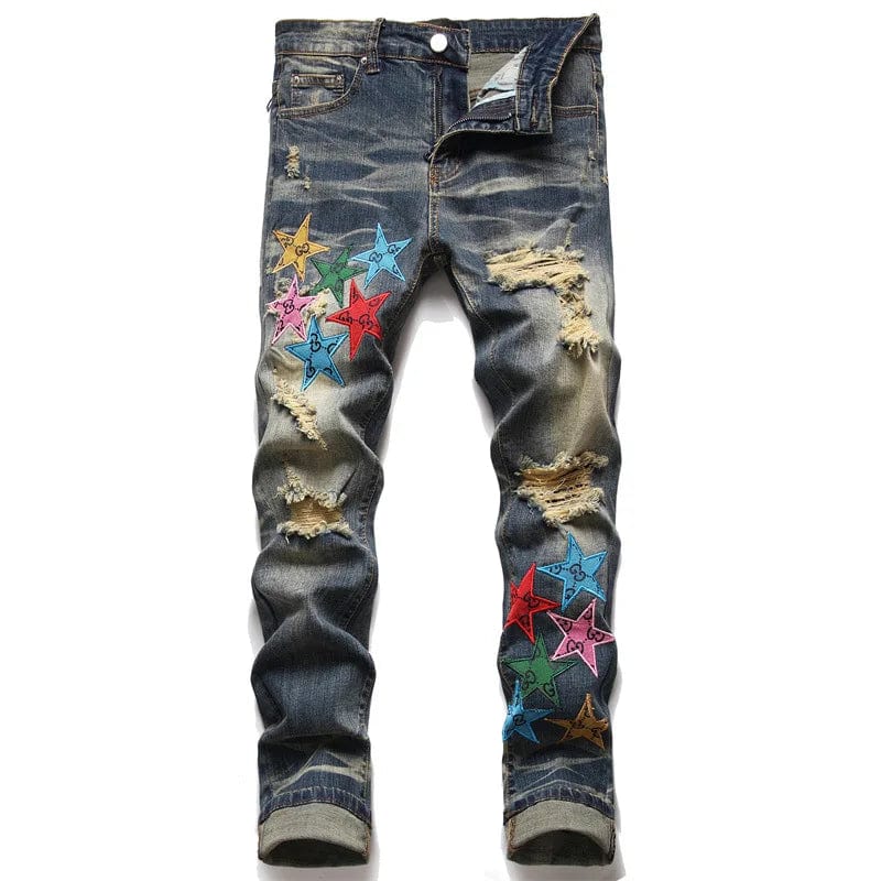 A pair of Unique Kulture Luxury Jeans, showcasing a sleek silhouette and refined design. Made from premium-quality denim, these jeans feature intricate bespoke stitching, artisanal embroidery, and exclusive hardware. The luxurious fabric provides a soft, comfortable fit, embodying both elegance and sophistication.
