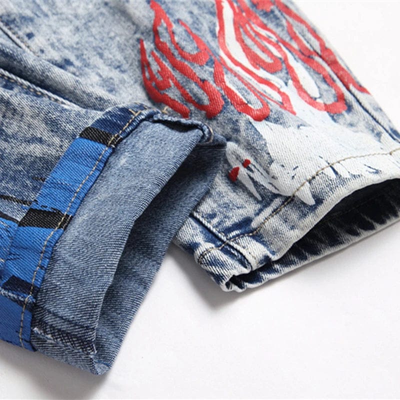 Snowstorm Ripped Jeans Patch Embroidery Slim Man Denim
