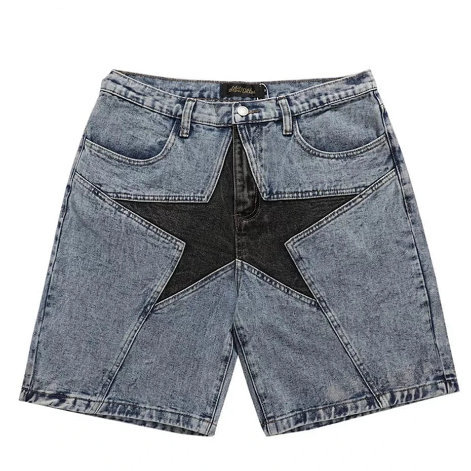A pair of Unique Kulture Big Star Designer Jean Shorts displayed against a clean background. The shorts are made of high-quality denim with a classic blue wash, featuring stylish distressing and precise stitching. They have a tailored fit with front and back pockets, a button and zip closure, and the signature Big Star design elements that blend classic and modern trends