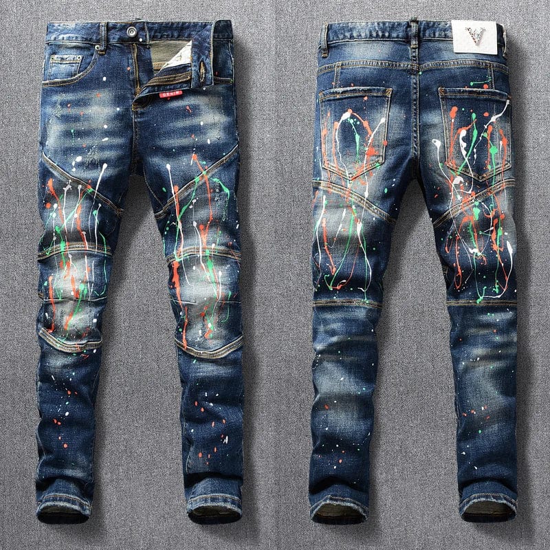 unique kulture spliced designer pants colorful splash 