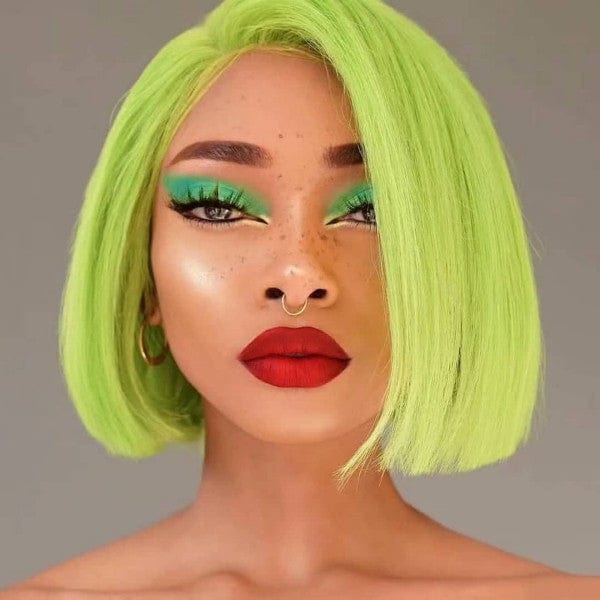 12" Lace Front Wigs Human Hair in Lime 150% Density