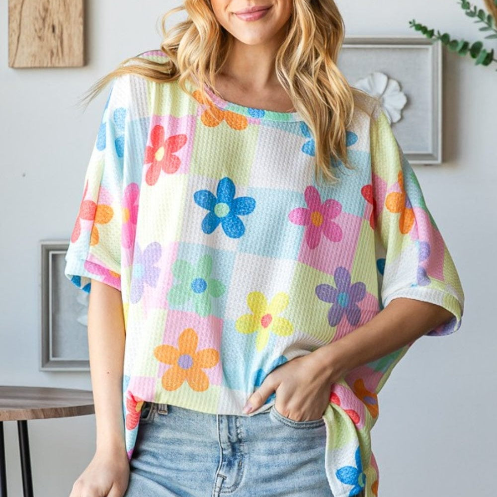 unique kulture designer HOPELY Floral Round Neck Waffle T-Shirt