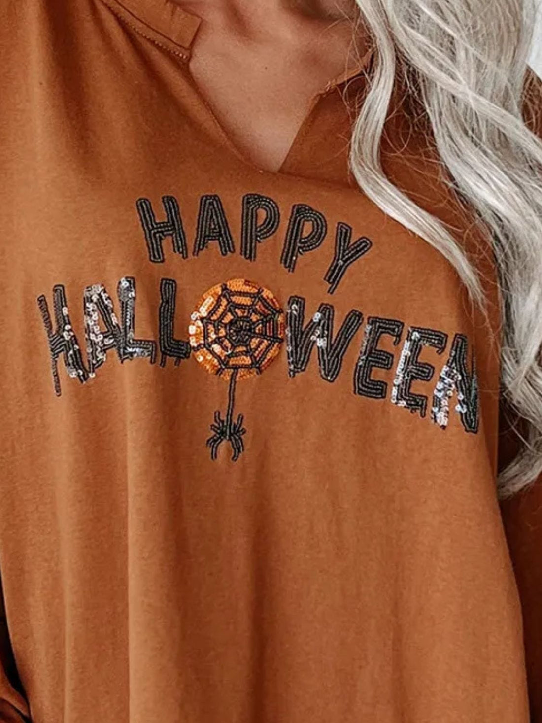 Halloween  Notched Long Sleeve Sweatshirt