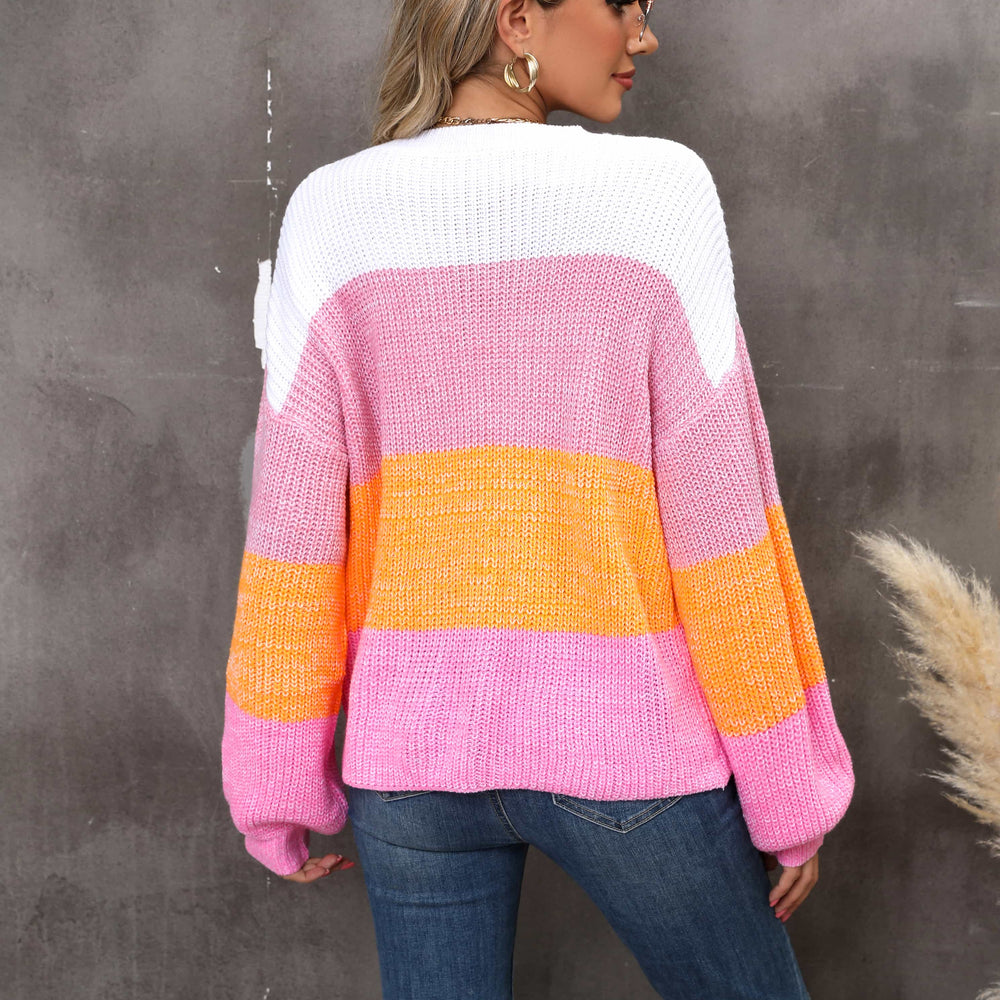 Color Block Round Neck Dropped Shoulder Sweater Unique kulture Designer Fashion