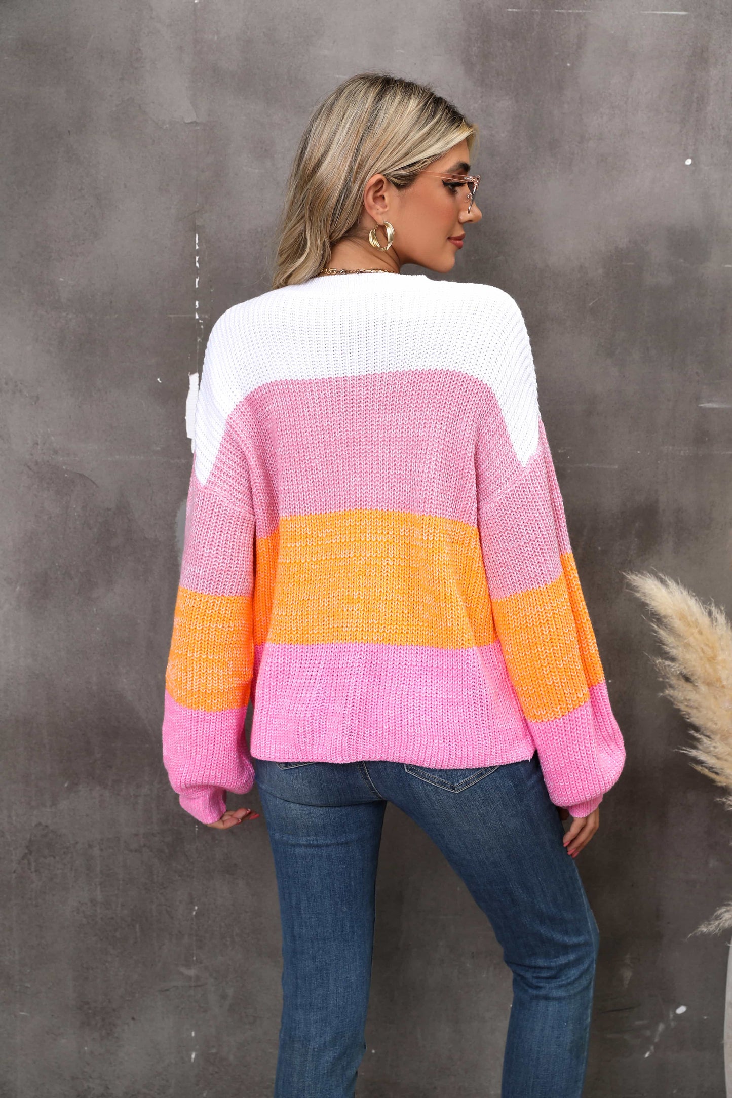 Color Block Round Neck Dropped Shoulder Sweater Unique kulture Designer Fashion