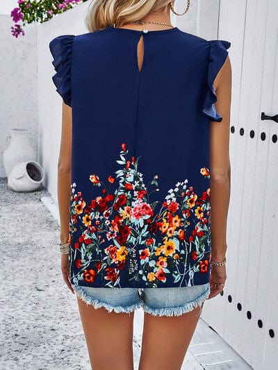 Floral Smocked Cap Sleeve Blouse