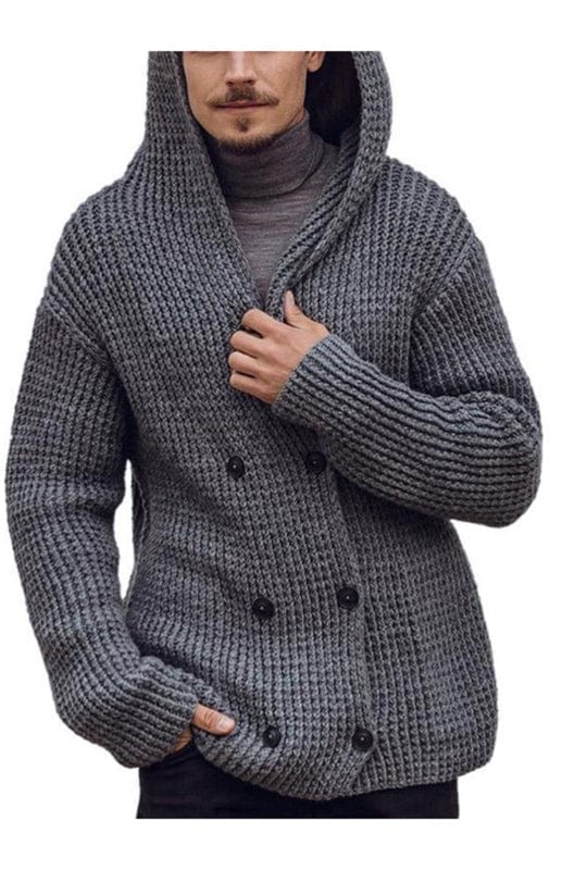 Men's Long Sleeve Knit Cardigan Double Breasted Cardigan Hooded Sweater