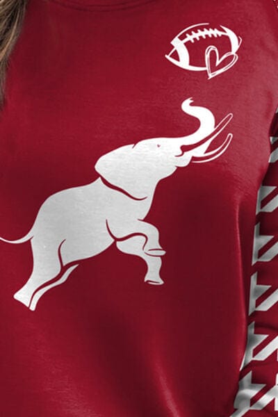 Houndstooth Elephant Graphic Round Neck T-Shirt