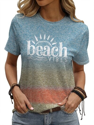 BEACH VIBES Round Neck Short Sleeve T-Shirt