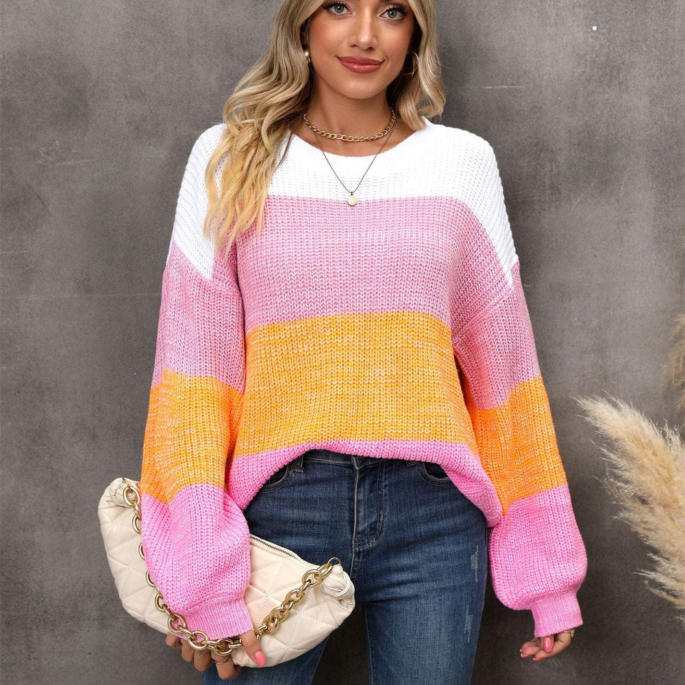 Color Block Round Neck Dropped Shoulder Sweater Unique kulture Designer Fashion