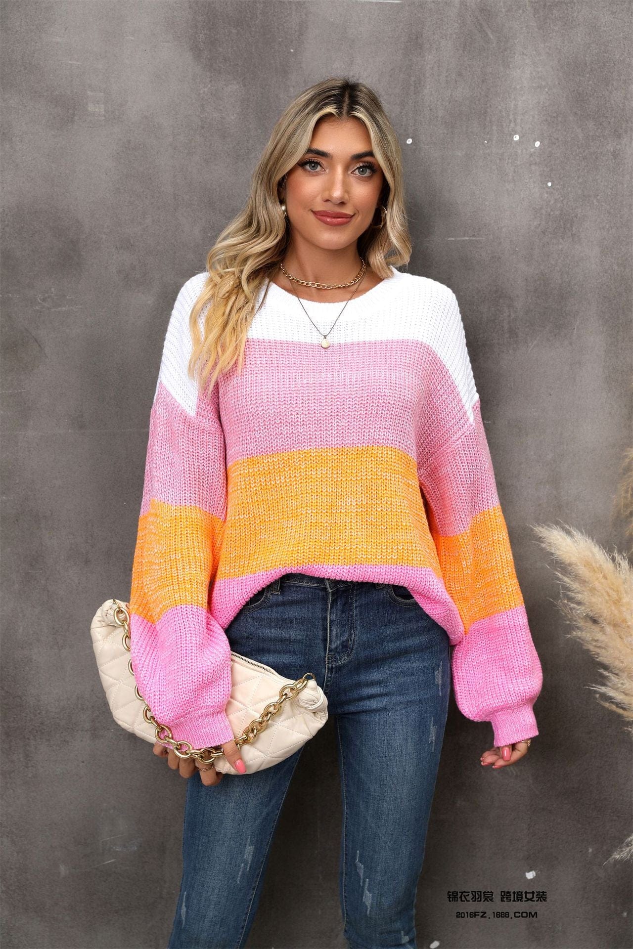 Color Block Round Neck Dropped Shoulder Sweater Unique kulture Designer Fashion