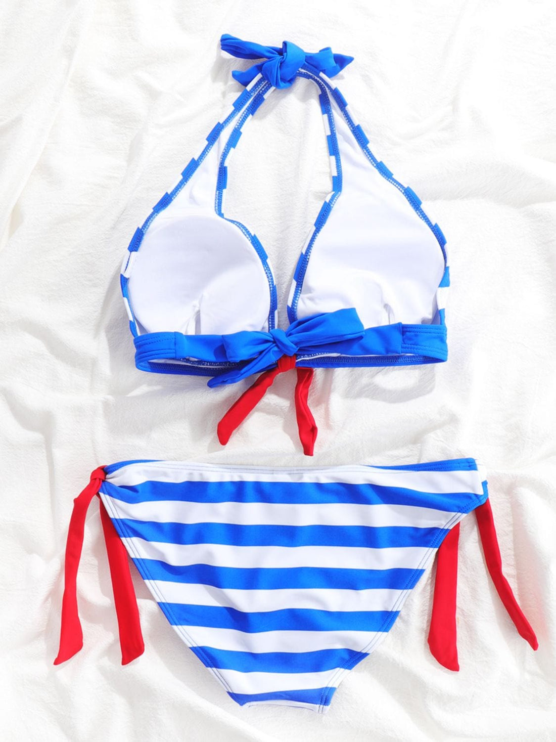 Striped Contrast Halter Neck Bikini Set