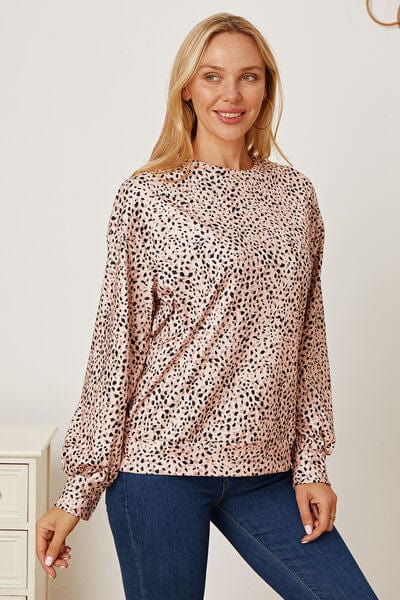 Leopard Round Neck Dropped Shoulder T-Shirt