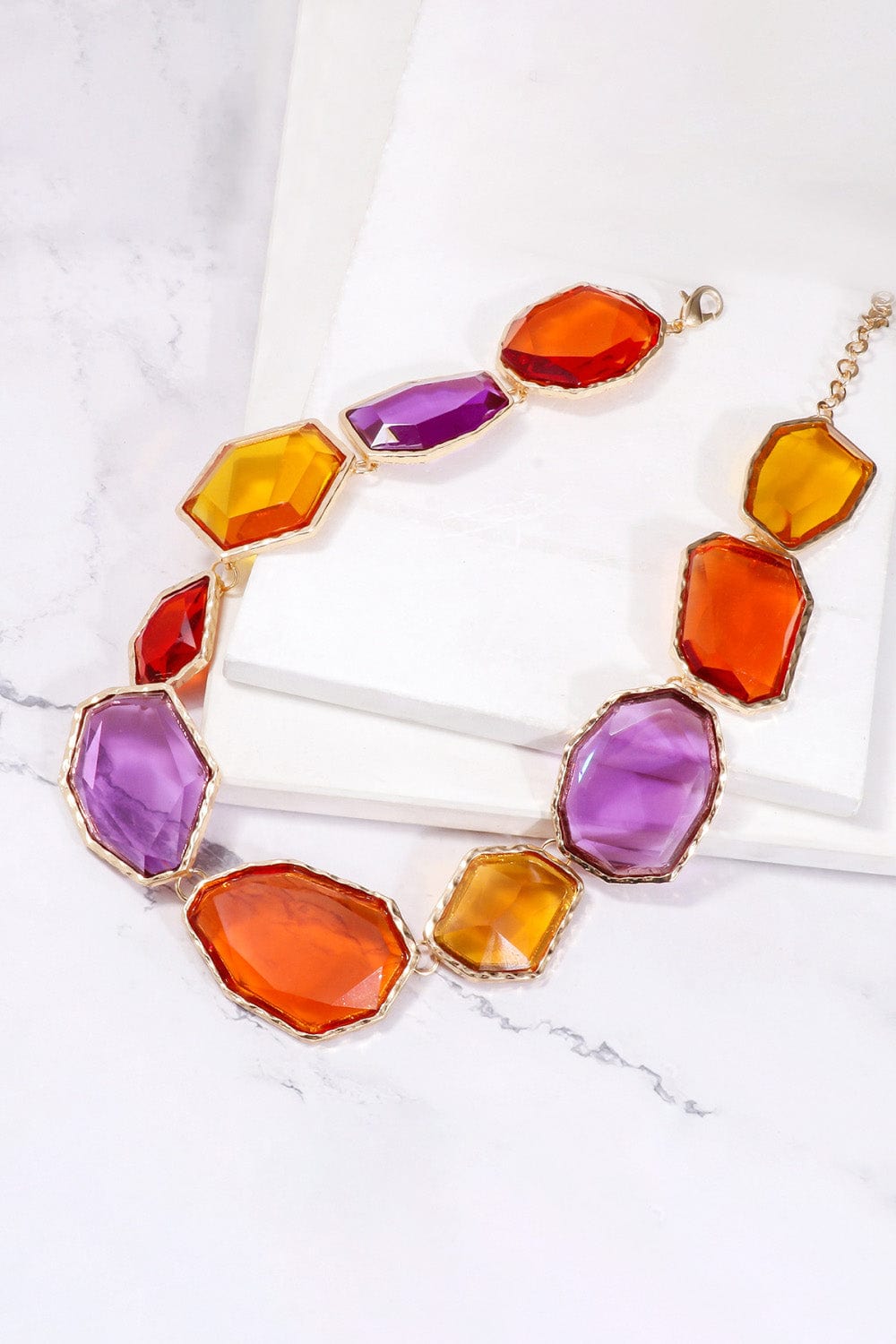 Geometrical Shape Zinc Alloy Frame Resin Necklace  Unique Kulture Designer Fashion