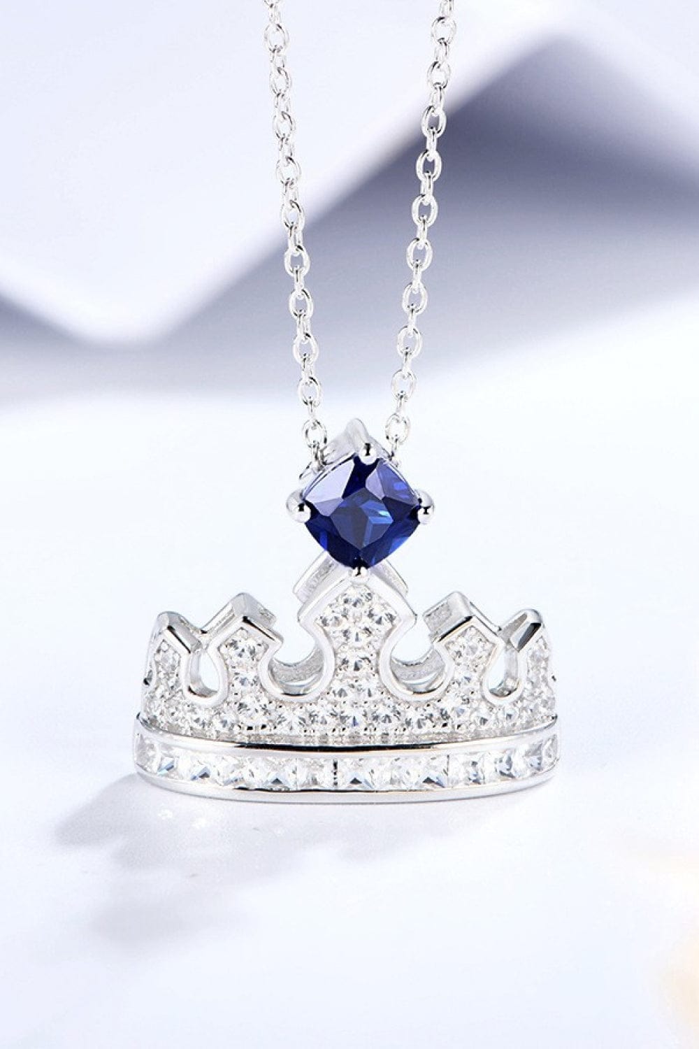 Zircon Lab-Grown Sapphire Crown Shape Pendant Necklace Unique Kulture Designer Fashion