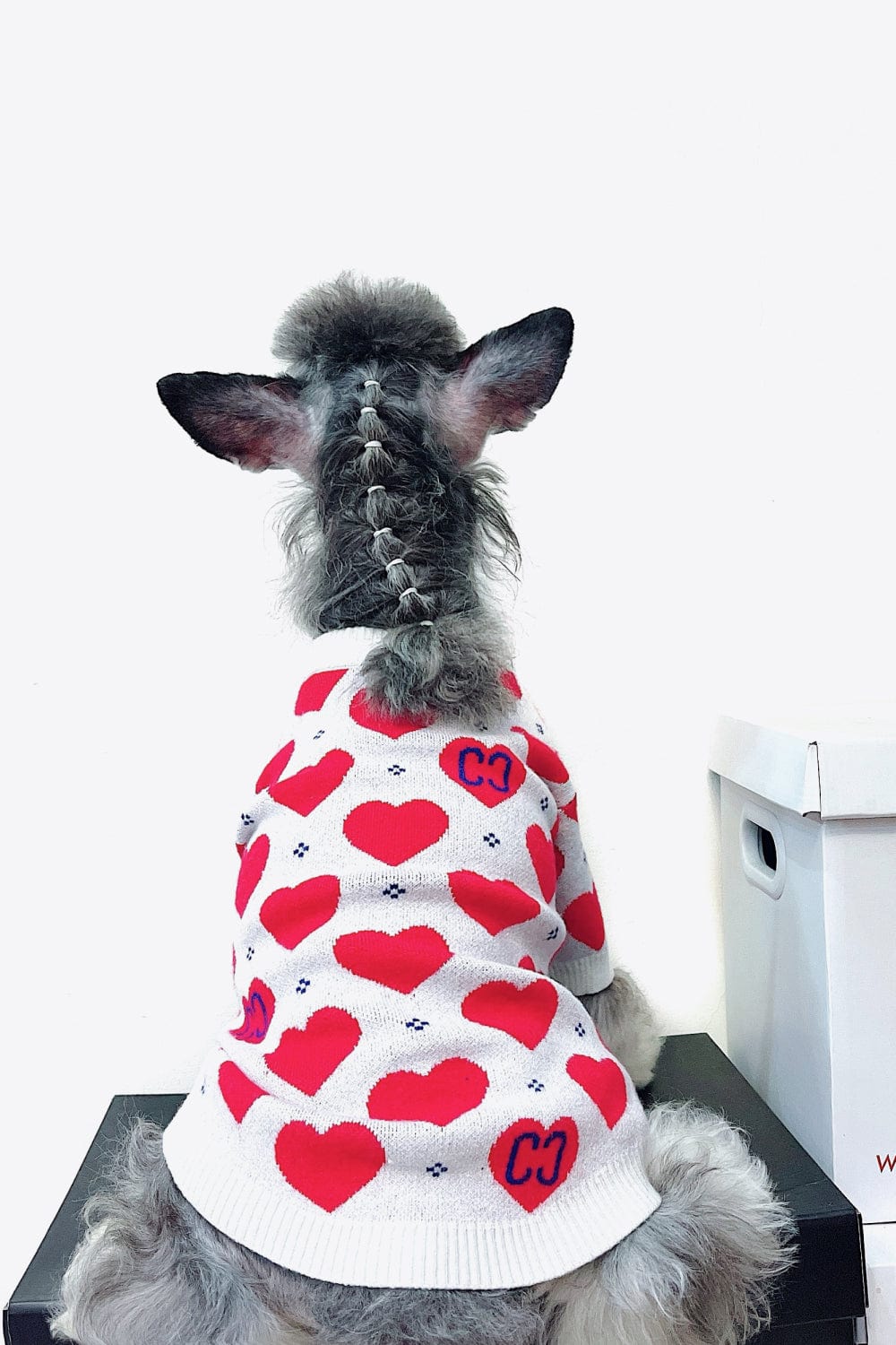 Heart Ribbed Trim Pet Sweater