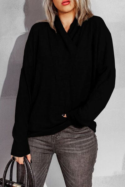 Surplice Dropped Shoulder Long Sleeve Sweater