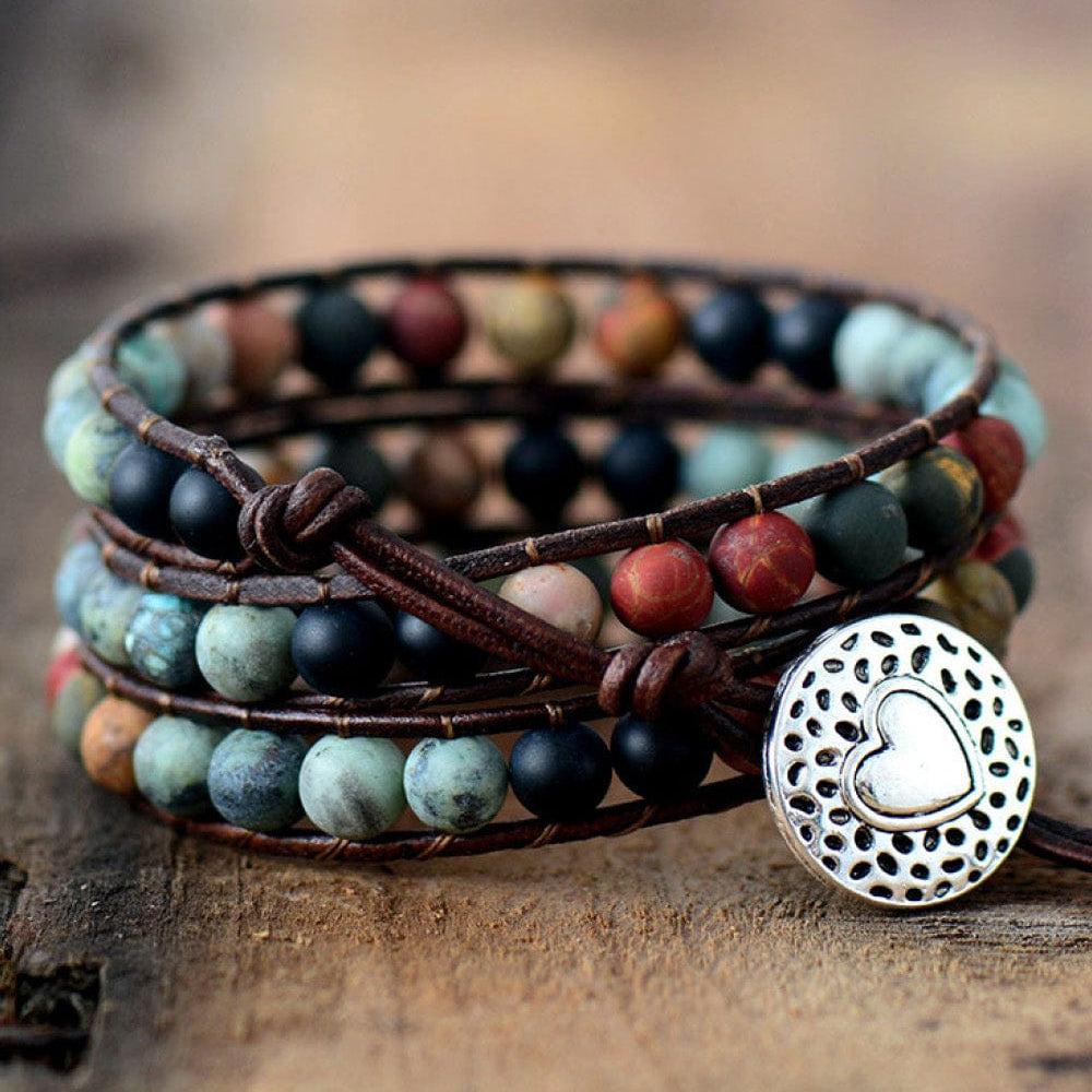 Handmade Triple Layer Beaded Agate Bracelet Unique Kulture Designer Fashion