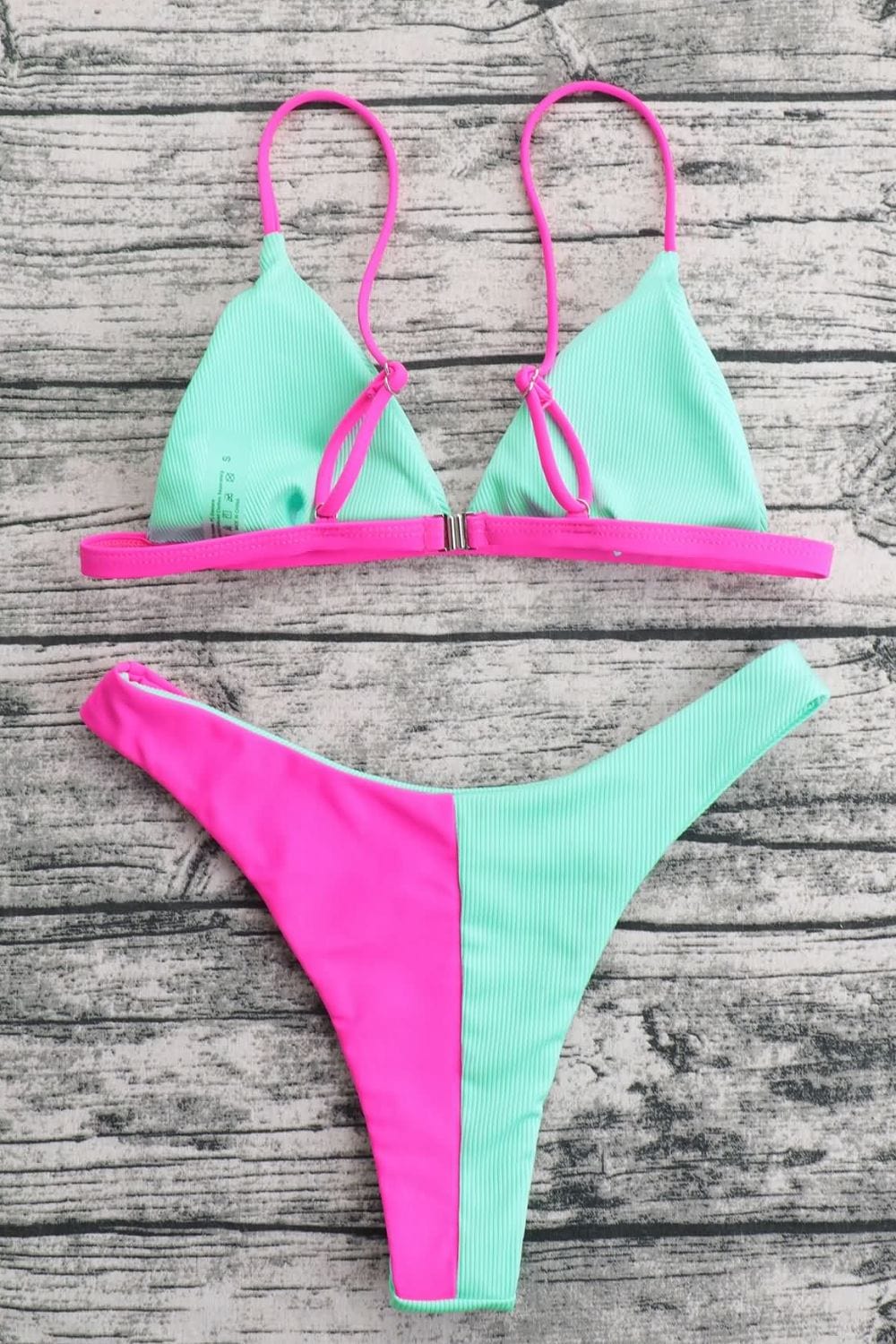 Contrast Ribbed Bikini Set