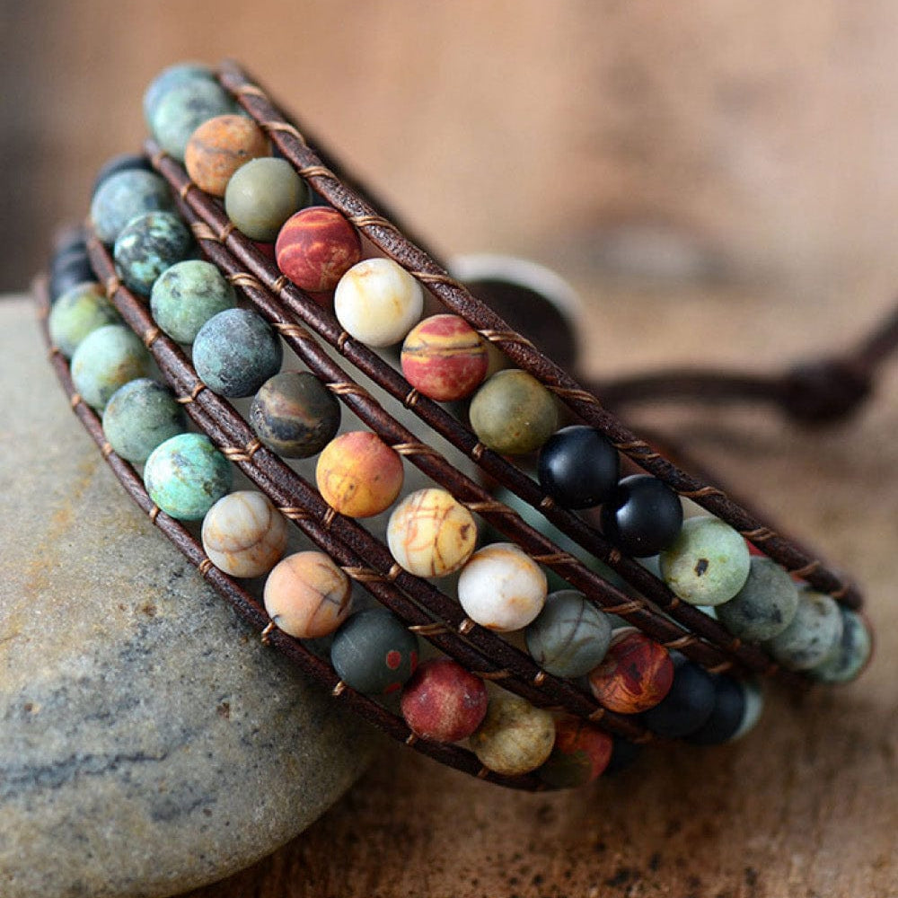 Handmade Triple Layer Beaded Agate Bracelet Unique Kulture Designer Fashion