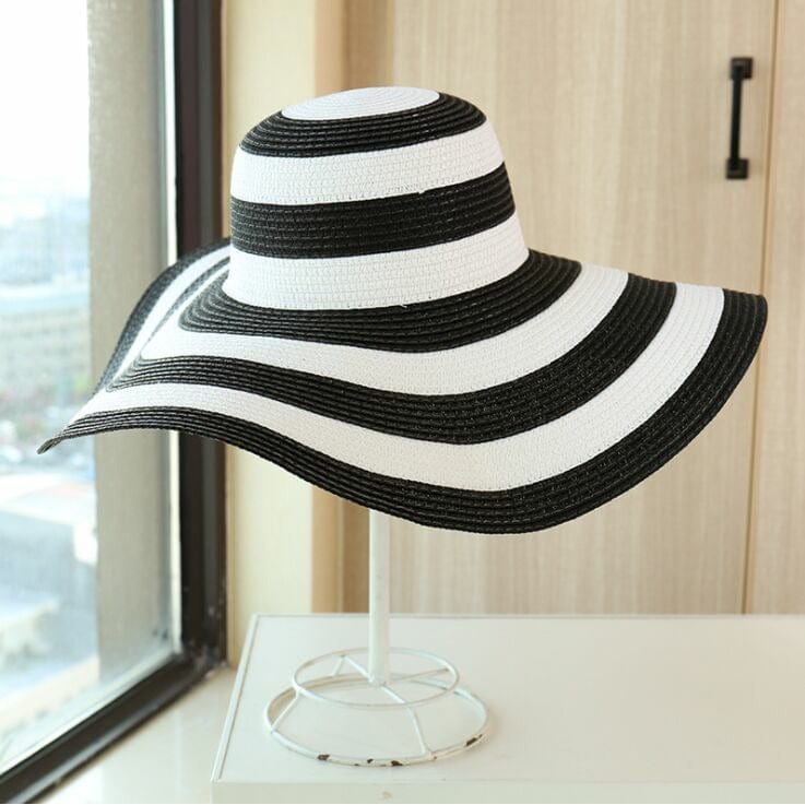 patchwork top hat black and white pin stripe hat top hat for sun  blocking visor unique  kulture designer hat black and whit tripe design