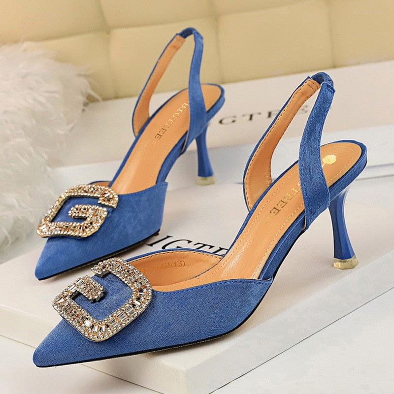 Big Tree Stilettos blue crystal decor sleek thin heel unique  kulutre  designer fashion blue