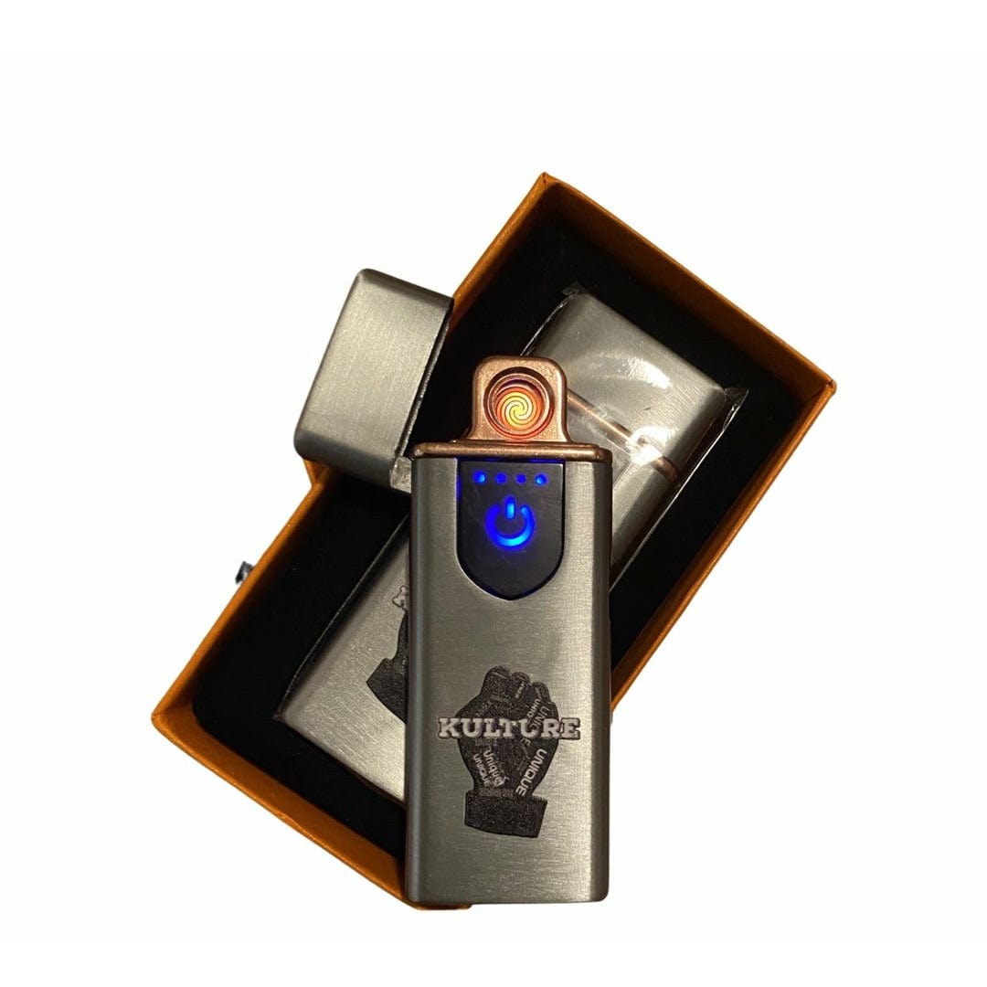  unique kulture collectible lighter  silver flamless bic lighter usb recharable sleek mini pocket size lighter 