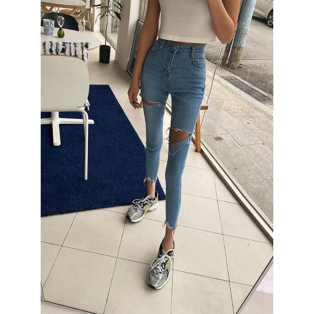 ripped stretchy jeans elastic jeans unique kulture fashion high waist capri for women slim tight fit '