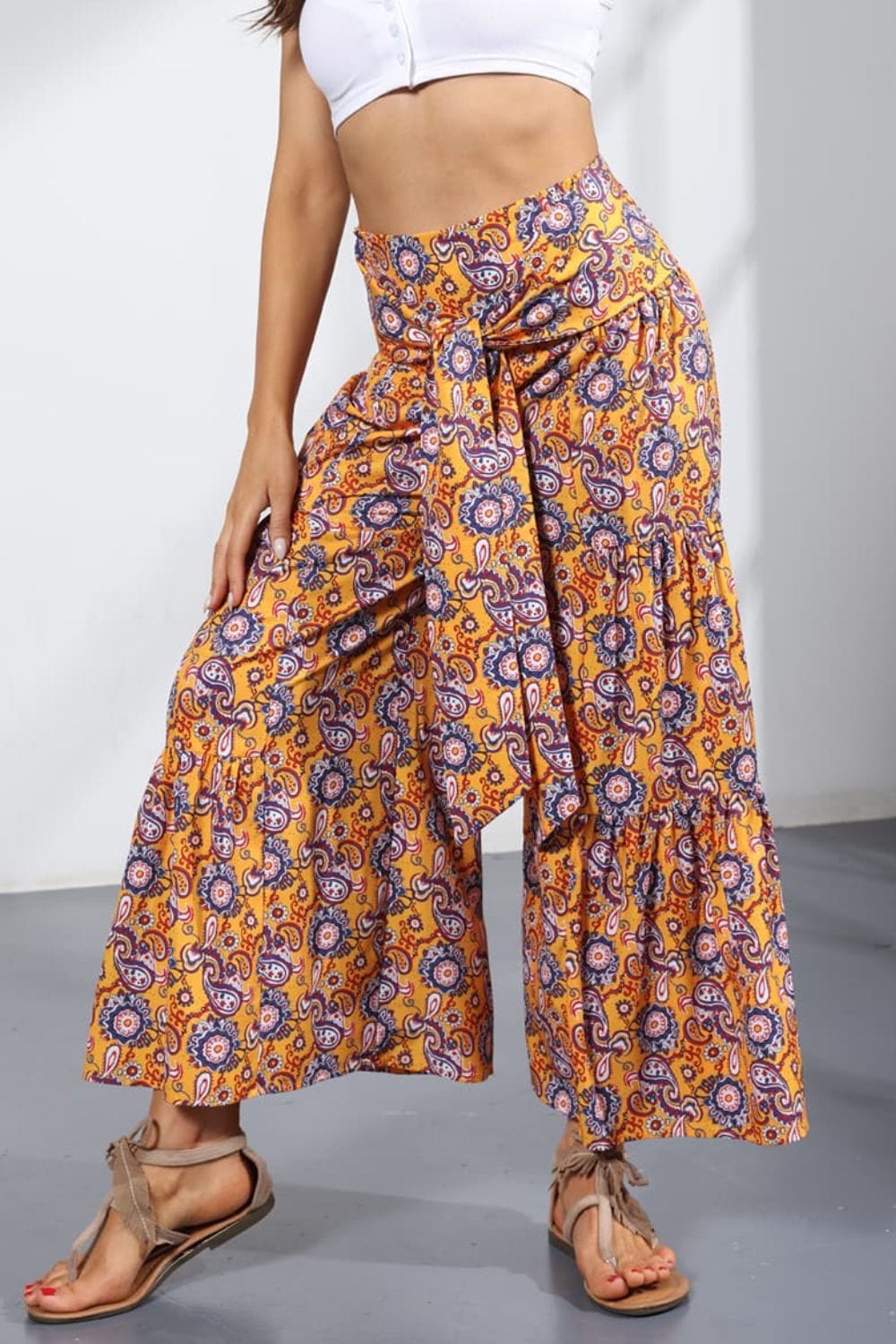 Printed Tie-Front Culottes