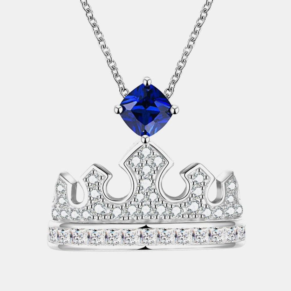 Zircon Lab-Grown Sapphire Crown Shape Pendant Necklace Unique Kulture Designer Fashion