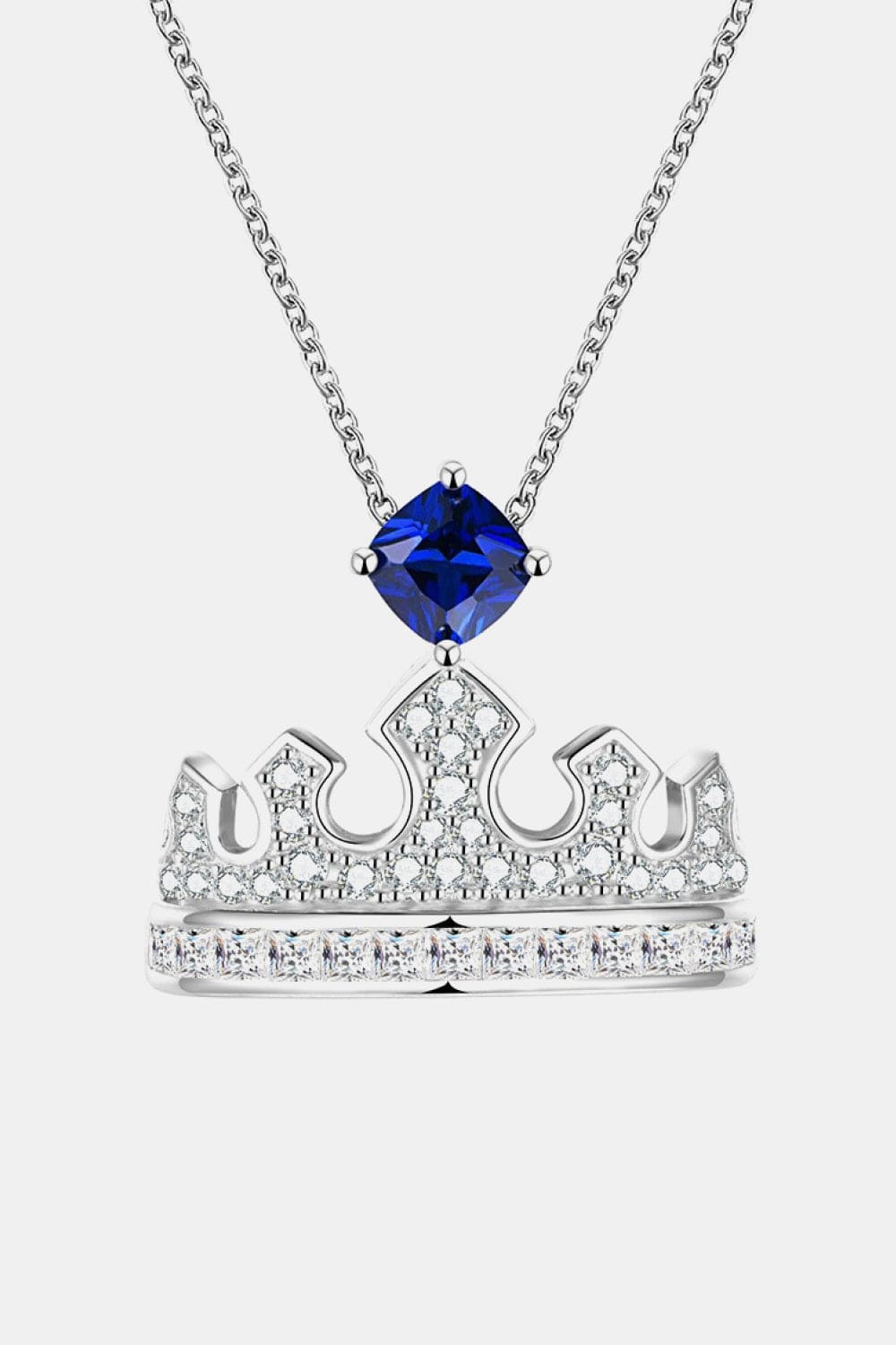 Zircon Lab-Grown Sapphire Crown Shape Pendant Necklace Unique Kulture Designer Fashion