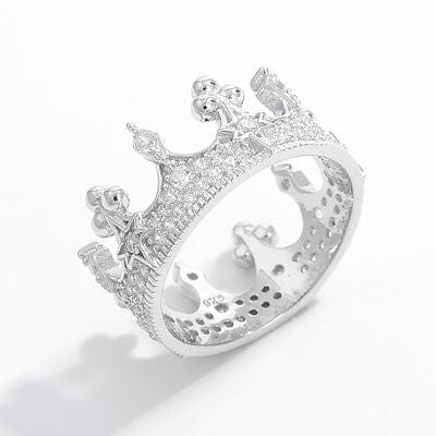 Crown Shape Zircon 925 Sterling Silver Ring - A stunning piece of jewelry crafted in 925 sterling silver, featuring a regal crown-shaped design adorned with sparkling zircon stones. Elevate your style with this elegant and timeless silver ring