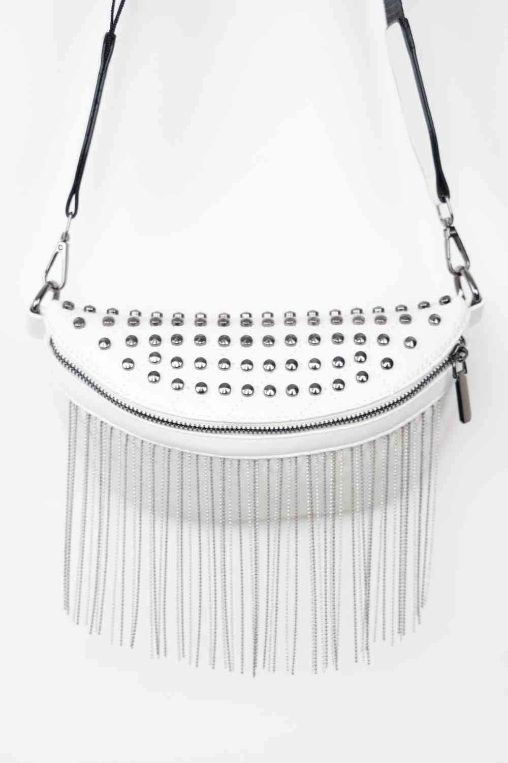 Adored PU Leather Studded Sling Bag with Fringes