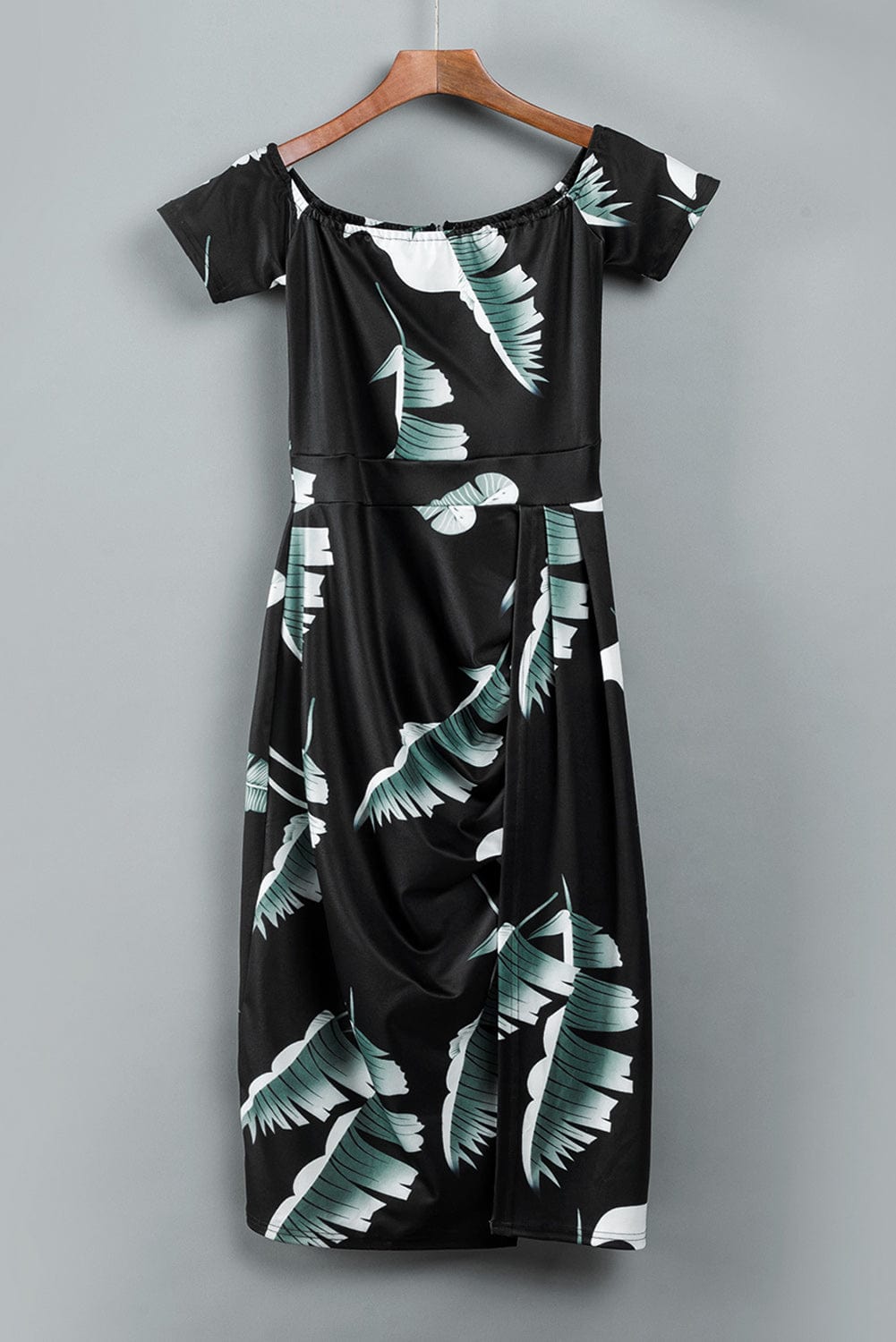 Printed Off-Shoulder Slit Midi Dress