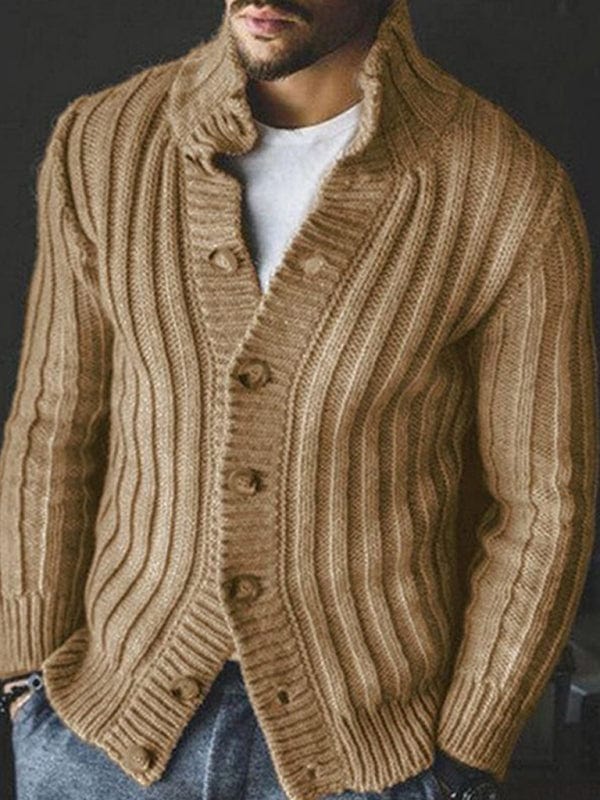 Casual Single Breasted Knit Sweater Lapel Long Sleeve Sweater Jacket Men
