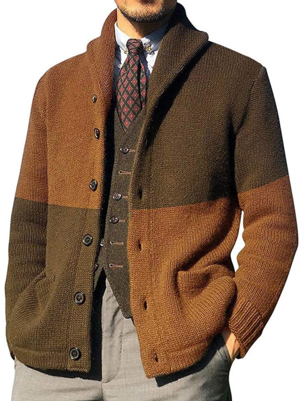 Men's Contrasting Color Block Button Long Sleeve Cardigan