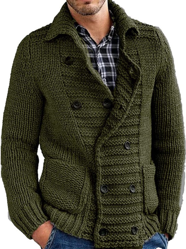 Men's Solid Color Double Breasted Cardigan