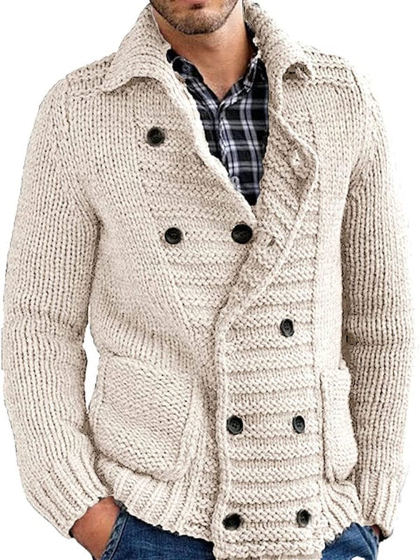 Men's Solid Color Double Breasted Cardigan