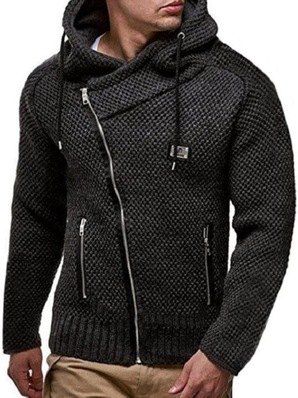 Men's Solid Color Zipper Hooded Cardigan