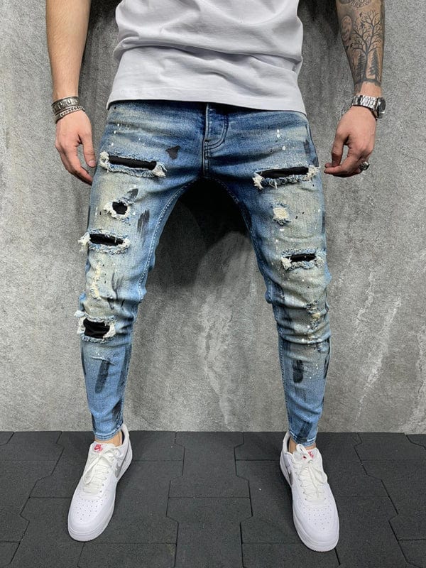 Men's slim-fit ripped pencil pants new men's paint jeans