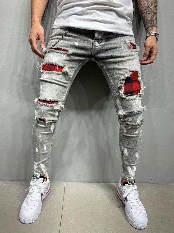 Men's slim-fit ripped pencil pants new men's paint jeans