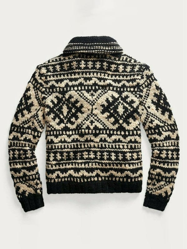 Men's Jacquard Knit Jacket Lapel Long Sleeve Jacket Sweater
