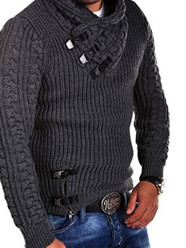 New men's sweater long sleeve leather button sweater top pullover sweater