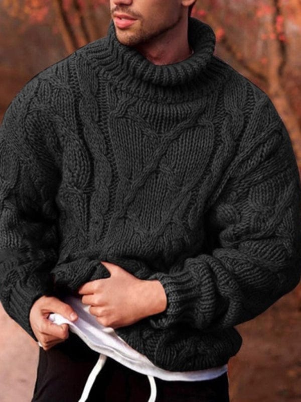 Men's Solid Color Fashion Casual Twist Turtleneck Sweater